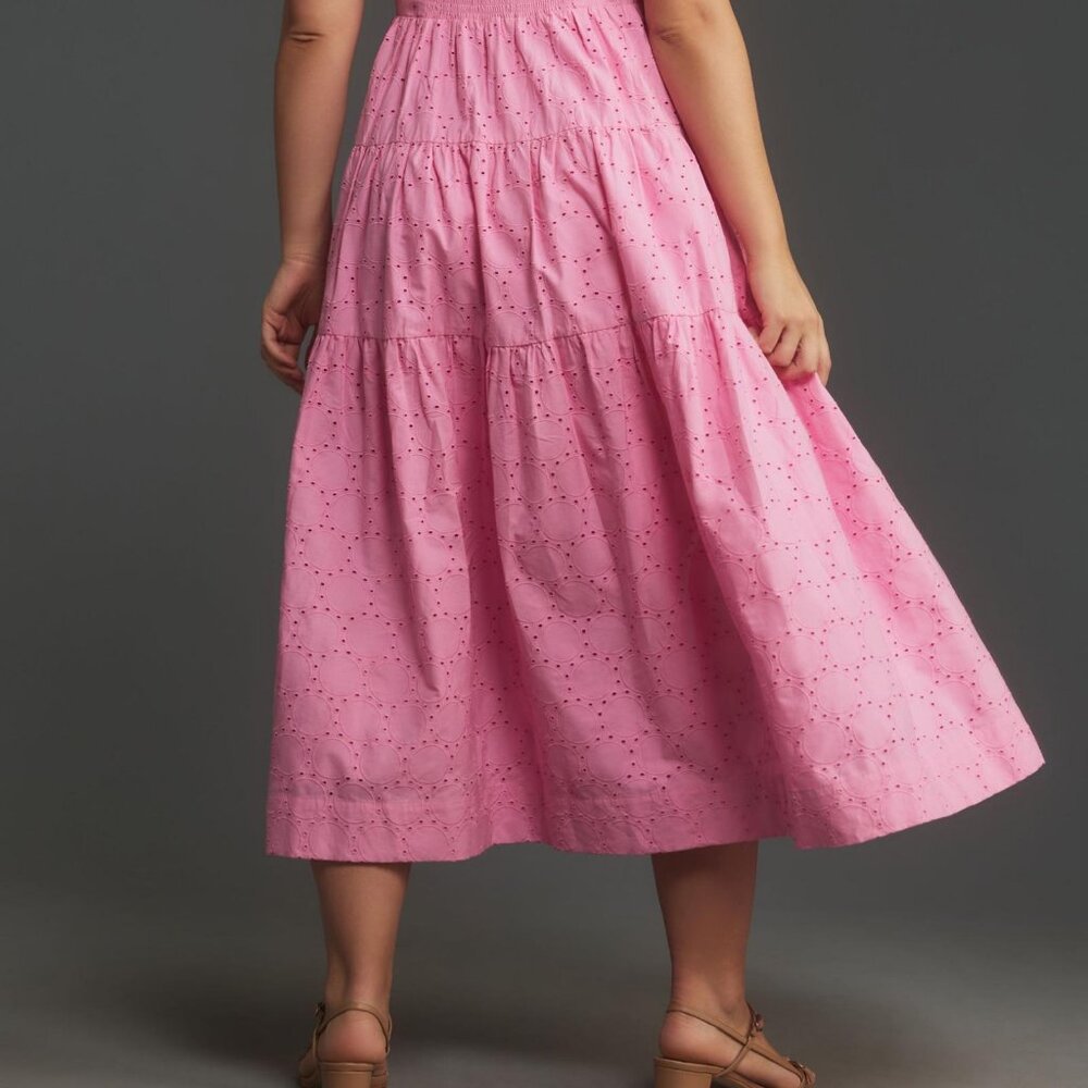 Anthropologie Square-Neck Eyelet Tiered Midi Dress - Picture 3 of 3